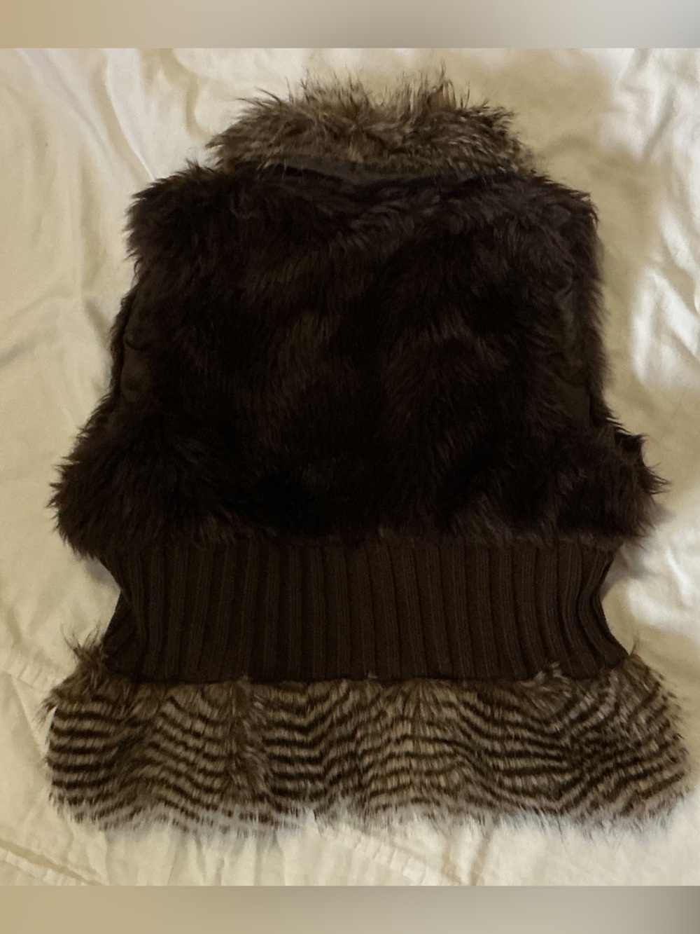 Faux Fur Ribbed Waist Vest - Dark Brown